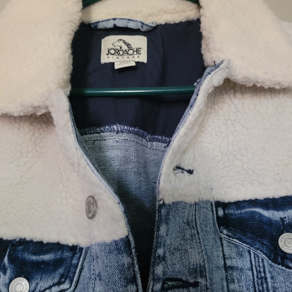 Jordache vintage denim Sherpa jacket, Y2K, size small - Picture 2 of 5